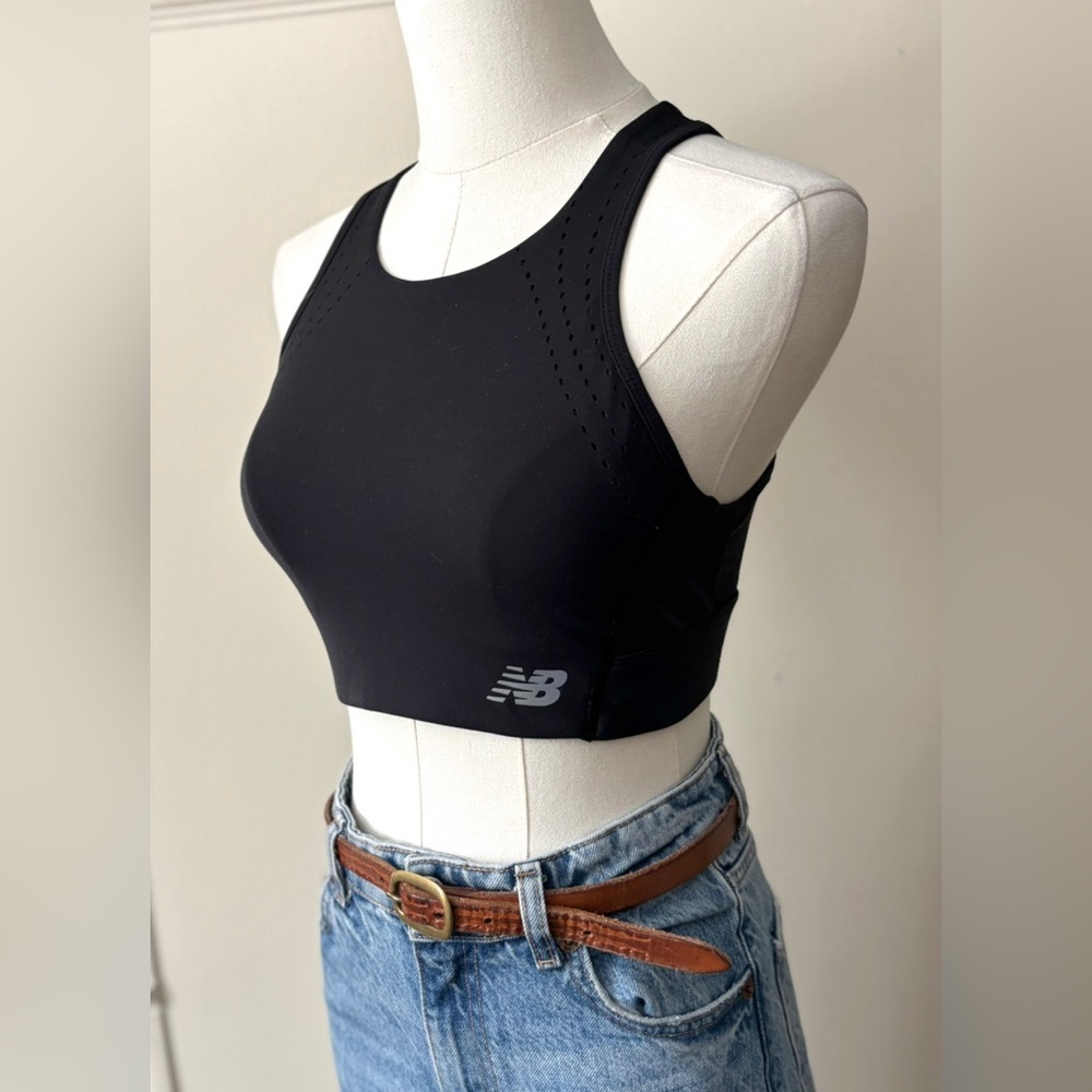 New Balance Black Stretch Mesh Back Full Coverage Athletic Sports Bra - Picture 2 of 8